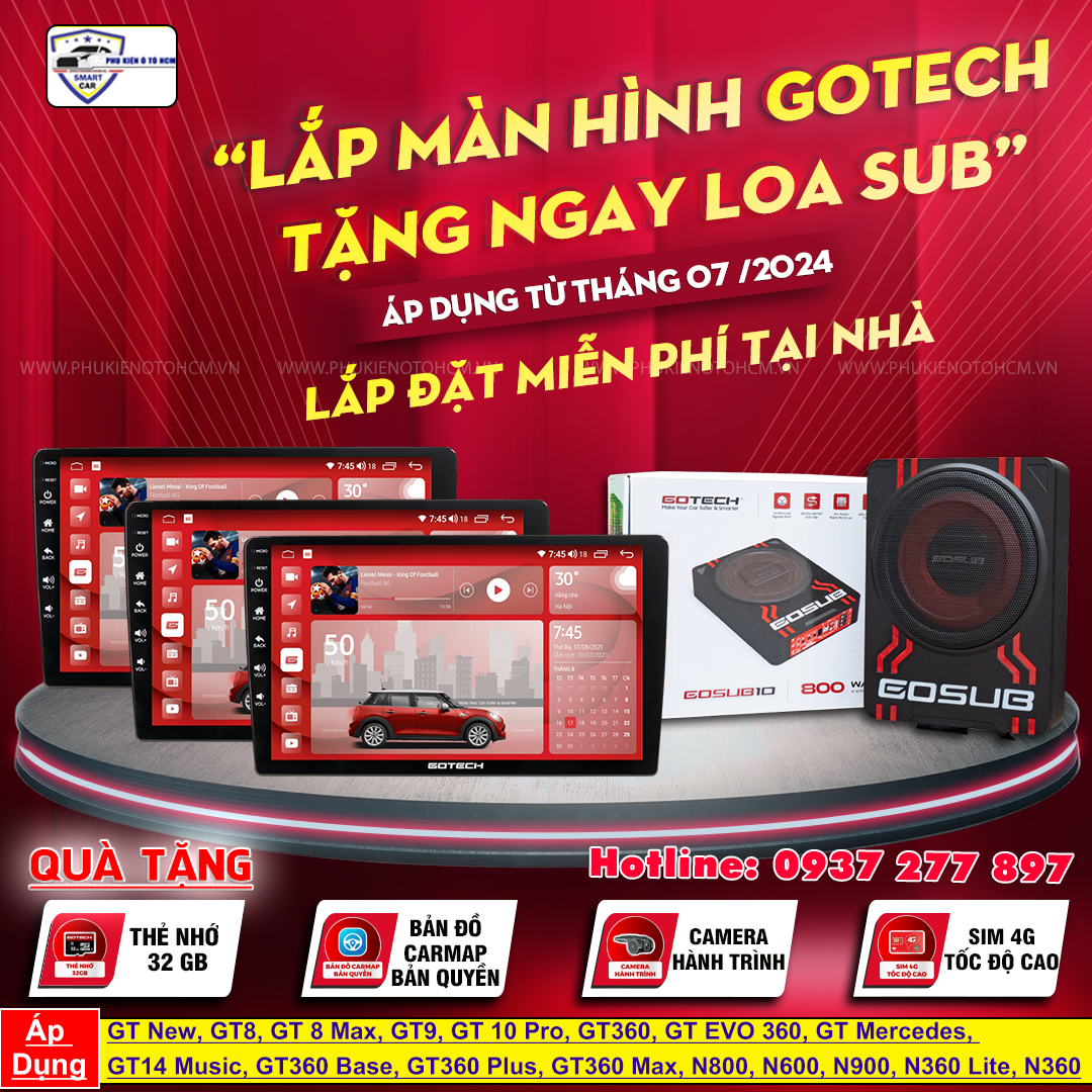 Lắp màn hình Gotech giá rẻ tại Gatech Auto tặng ngay Loa GoSub 10